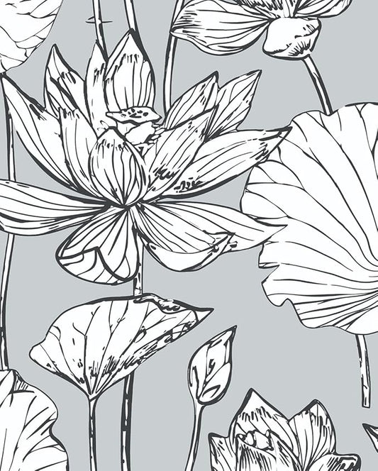 NextWall Lotus Floral Peel and Stick Wallpaper (Gray)