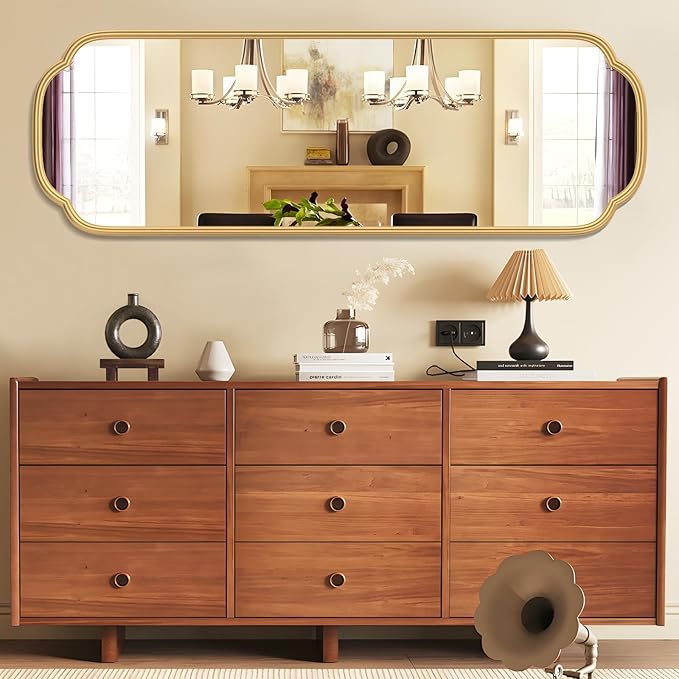 48"x16" Gold Door Mirror Full Length Over The Door with Non-Rusting Metal Frame, Modern Full Body Mirror Bedroom Closet Bathroom