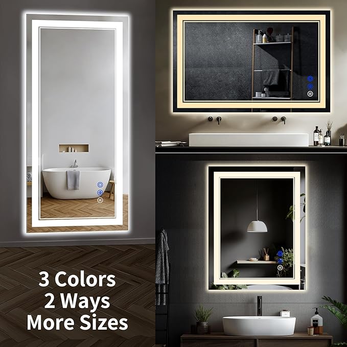 32"x30" LED Bathroom Mirror with Anti-Fog, Stepless Dimmable Lights, 3 Color Modes, Shatter-Proof Tempered Glass, Memory Function & Waterproof Design