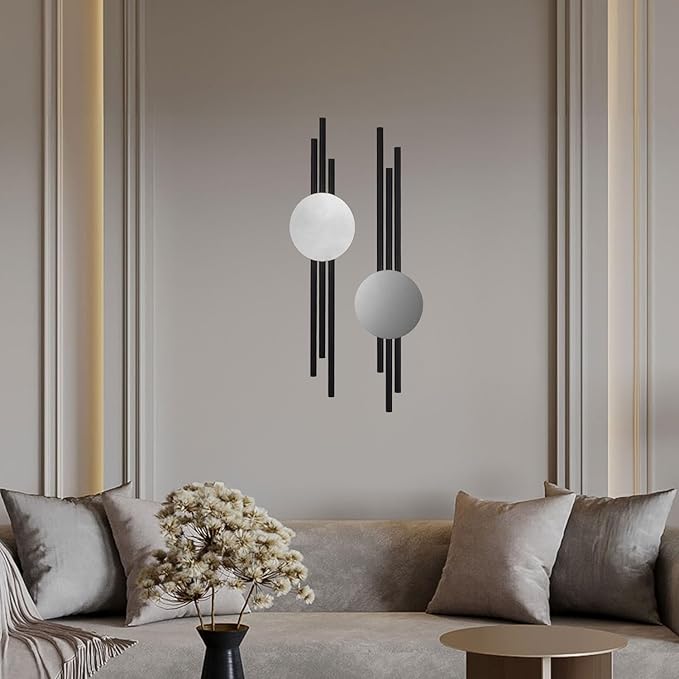 ARTEPERA Antique Lines Metal Wall Art Set of 2 - Modern & Unique Wall Decor, Metal Wall Sculpture for Living Room, Bedroom, Office - Vertical Geometric Wall Decor (Black - Silver, 33" x 9.4")