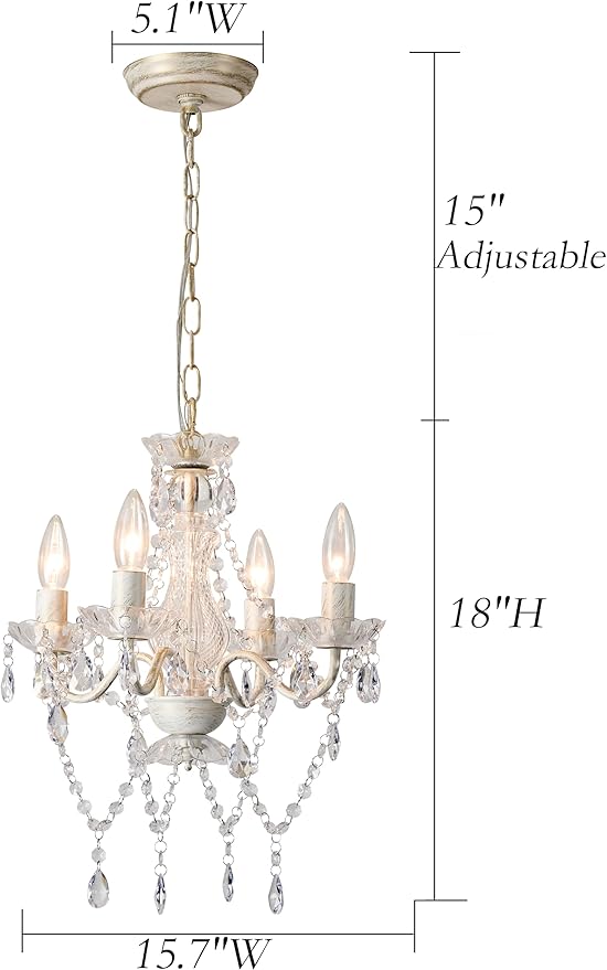 LaLuLa White and Gold Chandelier French Country Chandelier Lighting Mini Acrylic Crystal Chandelier 4 Light Modern Chandelier Lighting for Bedroom