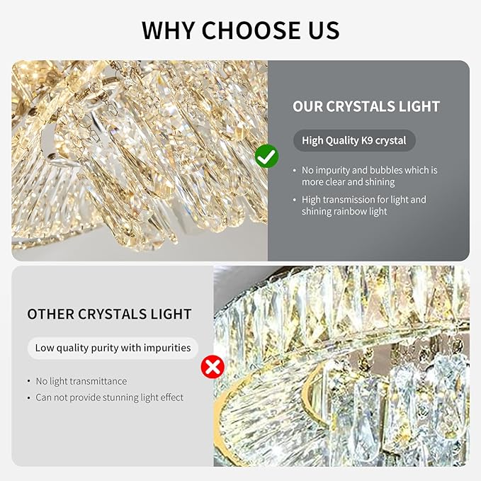 30" Ceiling Crystal Chandeliers: K9 Crystals 3 Color Temperature Led Light Dimmable with Remote - Modern Silver Chandelier Crystal Flush Mount Ceiling Lights for Dining Room, Living Room, Bedroom