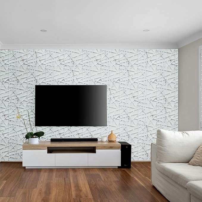 33 Pack 3D Wall Panels for Interior Wall Decor, 12''x12'' White Marble Accent Textured Wall Panels for Living Room, Gaming Room, TV Background, Cover 32 Sq.Ft
