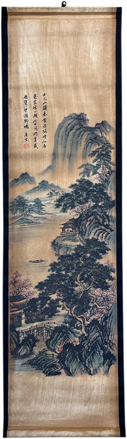 Wall Art Poster Prints Paintings, Hanging Paper Scroll Decor Oriental Spring Mountain,for Home Restaurant (I2)