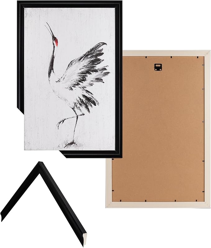 KREATIVE ARTS Black and White Chinoiserie Wall Art Set of 3 White Crane and Persimmon Tree Chinese Painting on Canvas with Frame for Bedroom Living Room Minimalist Oriental Decor Each 16x24 Inch