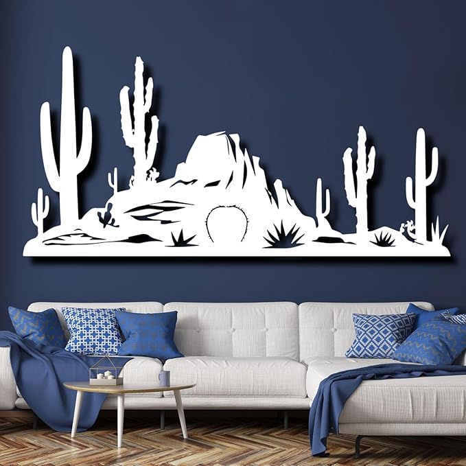 Metal Cactus Wall Decor,Southwestern Wall Art Metal,Metal Desert Wall Art,Metal Cactus Yard Art,Metal Cactus Outdoor Decor,Natural Themed Home Decor (white, 30 L" x 15 W" / 76 x 37 cm)