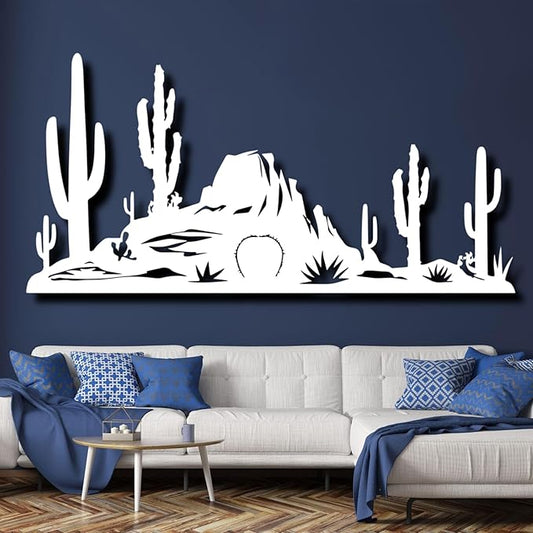 Metal Cactus Wall Decor,Southwestern Wall Art Metal,Metal Desert Wall Art,Metal Cactus Yard Art,Metal Cactus Outdoor Decor,Natural Themed Home Decor (white, 41 L" x 20 W" / 105 x 52 cm)