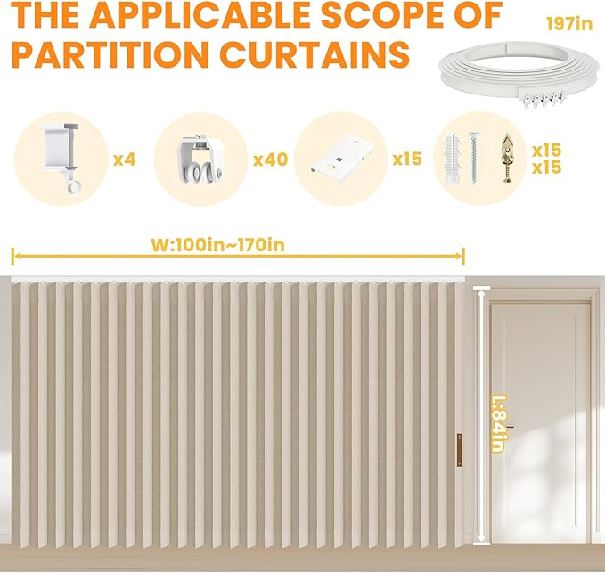 100% Blackout Curtains for Sliding Glass Doors, Extra Wide Curtains for Patio Sliding Door, Room Divider Curtains(Beige, W180 x L84, 1 Pack)