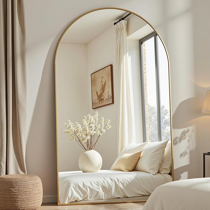 Arched Full Length Mirror, 78"x38" Large Floor Mirror with Stand, Oversized Full Body Mirrors for Standing/Leaning/Hanging, Wall Mounted Mirrors for Bedroom, Living Room,Dressing Room, Gold