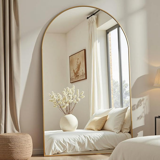 Arched Full Length Mirror, 78"x38" Large Floor Mirror with Stand, Oversized Full Body Mirrors for Standing/Leaning/Hanging, Wall Mounted Mirrors for Bedroom, Living Room,Dressing Room, Gold