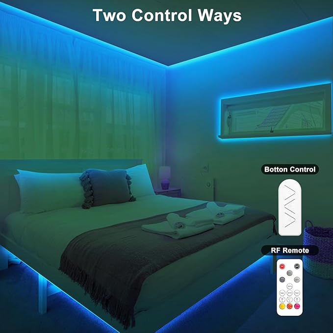 32.8ft Ice Blue COB Led Strip Lights with RF Remote, Dimmable Bright Adhesive Indoor Led COB Light Strip for Cabinet, Painting, Room, Bed