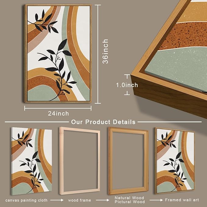 BINCUE Extra Large Boho Wall Art Abstract Wall Decor Mid Century Artwork for Living Room Bedroom Office 24x36 Inches 3 Pieces