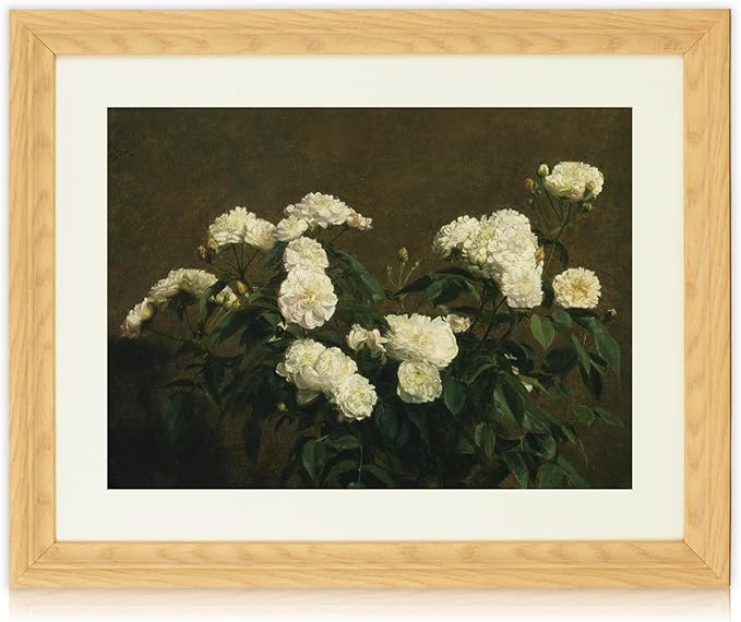 Brivoria Framed Canvas Wall Art Vintage Decor, Antique Botanical Floral Print with White Roses and Rustic Autumn Background for Living Room Dining Room Gallery Wall or Fireplace Display, 16"x20"