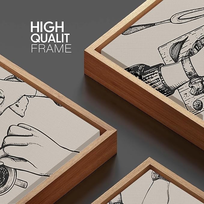 BINCUE Large Framed Wall Art Food and Drink Canvas Wall Decor Pizza Cheers Sketch Painting Retro Canvas Wall Art for Kitchen Dining Room Restaurant Used for Gatherings Decor