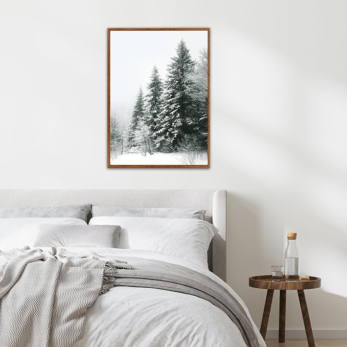 LHIUEM Christmas Pictures Wall Decor Winter Landscape Canvas Art 3 Piece Christmas Artworks(12”X16”) Winter Framed Art Prints Vintage Farmhouse Decorations Snow Forest Reindeer Wall Art for Room