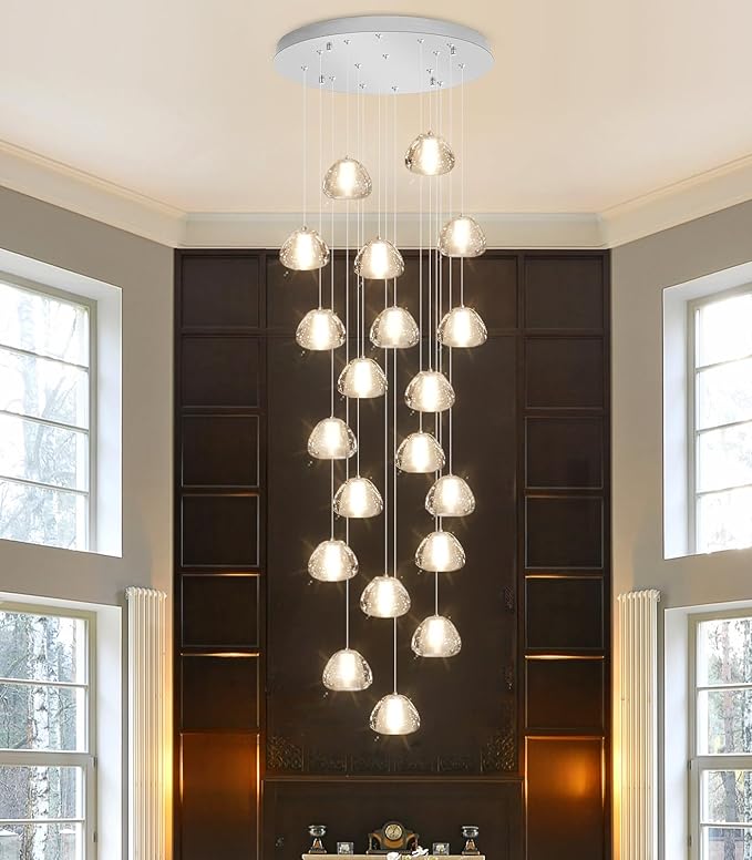 20-Light Modern Chandeliers for Entrance High Ceiling Chandelier Living Room Lights Fixture LED Ceiling Lamp Bubble Crystal Adjust Hanging Pendants Lighting for Stairwell Hallway Foyer