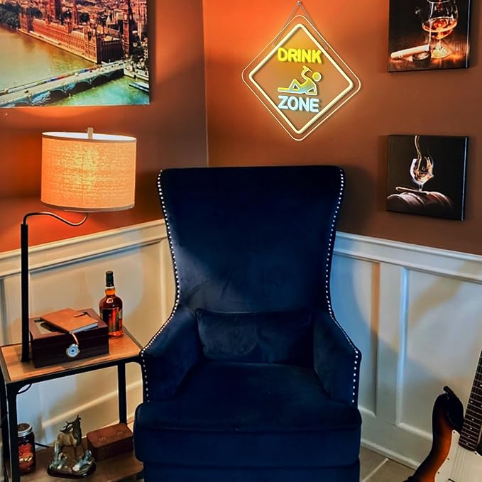 Looklight Led Bar Sign Drink Zone Neon Sign Dimmale Neon Signs For Wall Decor Led Lights Drinks Sign For Bar Man Cave Club Party Bedrooom Decoration USB Powered 12.6x12.6in