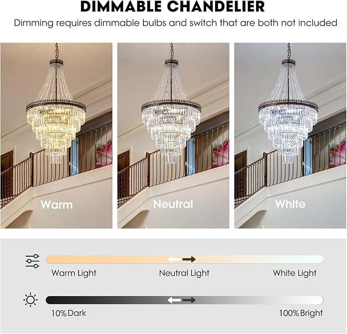 7PM French Empire Crystal Chandelier, Large Vintage Chandelier for High Ceiling, 6-Tier Antique Bronze Lighting, Farmhouse Ceiling Light Fixture for Foyer, Entryway, Living Room, 28" Wx48''H