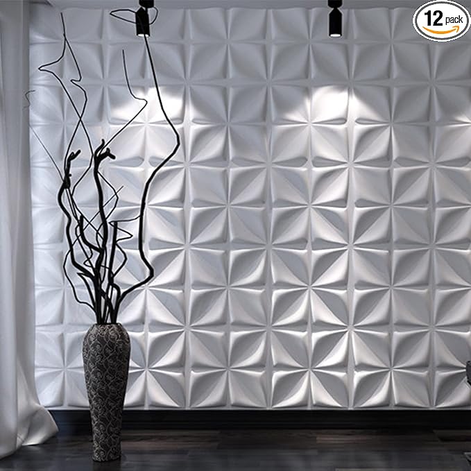 Art3d White 3D Wall Panel PVC Flower Design Cover 3 Sq Meter, for Interior Wall Decor in Living Room, Bedroom, Lobby, Office, Shopping Mall