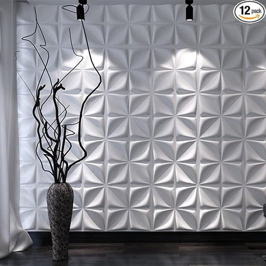 Art3d White 3D Wall Panel PVC Flower Design Cover 3 Sq Meter, for Interior Wall Decor in Living Room, Bedroom, Lobby, Office, Shopping Mall
