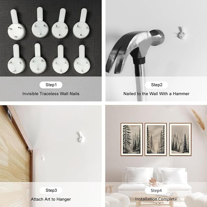 LHIUEM Abstract Misty Forest Framed Canvas Wall Art,Modern Pine Tree Wall Decor,Netural Woodland Painting,Rustic Foggy Landscape Artwork for Living Room,Bedroom,Dining Room -16"x24"x3