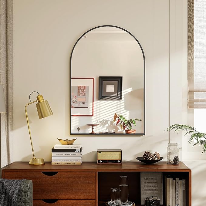 20x30 Arch Wall Mirror, Black Bathroom Mirrors for Over Sink, Metal Frame Wall Decor for Entryway, Bedroom, Living Room