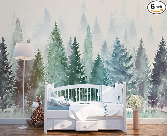Colorful Watercolor Forests Children's Nursery Wall Mural Wallpaper 137" x 100"