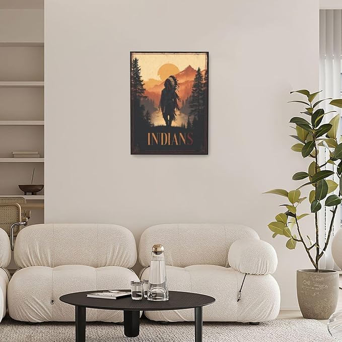 Native American Wall Art Indian Tribe Wall Decor Canvas Pictures Vintage Landscape Paintings Prints Traditional Artwork Framed Decorations For Bathroom Bedroom Living Room Office Gifts 12" x 16"