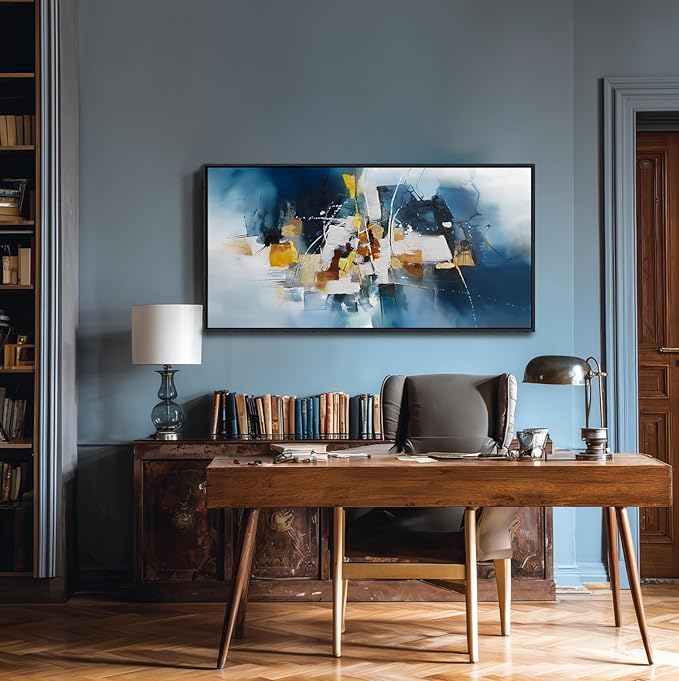 Abstract Canvas Wall Art Navy Blue Wall Art for Living Room Framed Modern Artwork for Walls, Above Bed Wall Decor Navy and Gold for Bedroom and Living Room Office Pictures Wall Decor 29×58IN