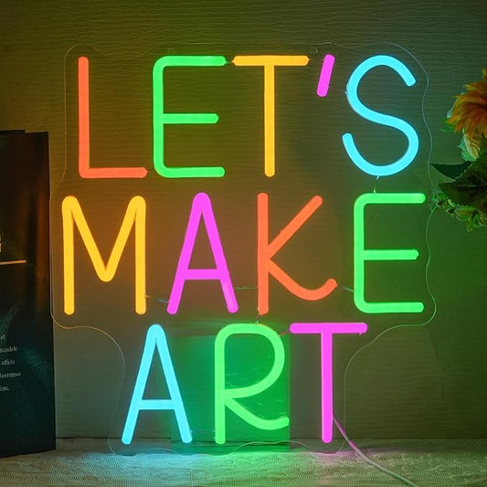 Let's Make Art Neon Sign Art Neon Light for Wall Decor Colorful Letter Led Neon Signs Classoom Led Neon Lights for Calssroom Decoration