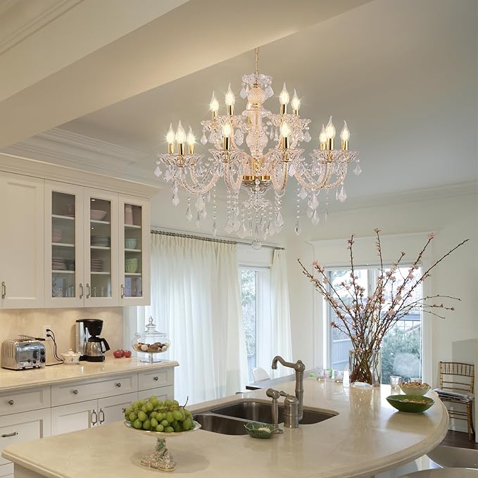 15 Light Crystal Chandelier Double Layer Flush Mount Ceiling Light Fixture with K9 Crystals for Living Room Dining Room Bedroom Luxury Hanging Lamp Lighting Fixtures