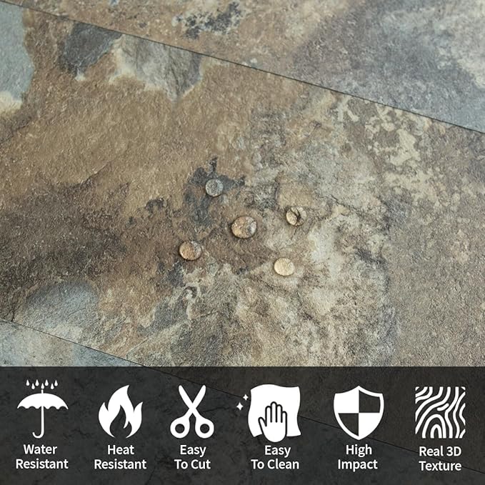 AULIGET 2-Piece Beige & Brown Slate Peel and Stick Backsplash Wall Tiles, 6" x 12" PVC Faux Stone Stick on Tiles for Kitchen Backsplash