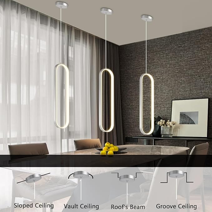 Modern Ring Chandelier LED Dimmable Ceiling Light for Living Room Kitchen Island Staircaes Silver