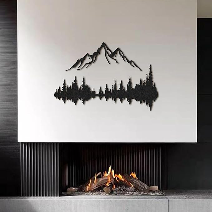 Metal Wall Art | Mountain & Forest Wall Sculptures | Rustic & Modern Wall Decor for Living Room, Home, Bedroom, Office, Kitchen & Outdoor (Black, 29.1'' x 19.42'' IN)