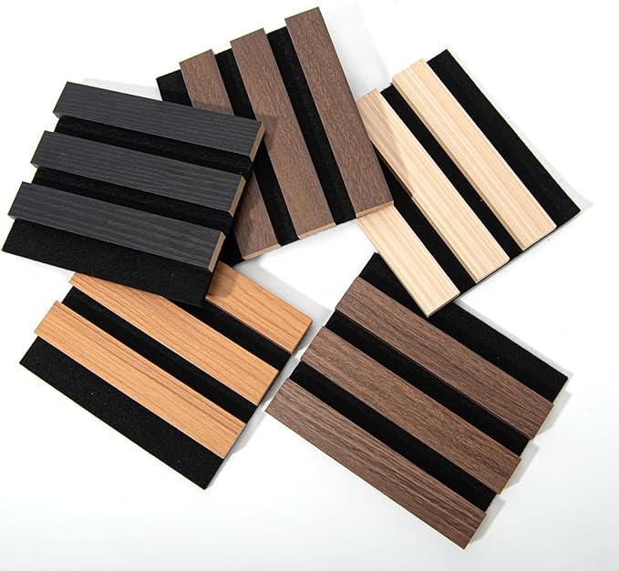 Art3d 5-Pack Acoustic Wood Slat Wall Panel Sample - 5.9 x 4.7 Inch Sound Absorbing Panels, 5 Colors