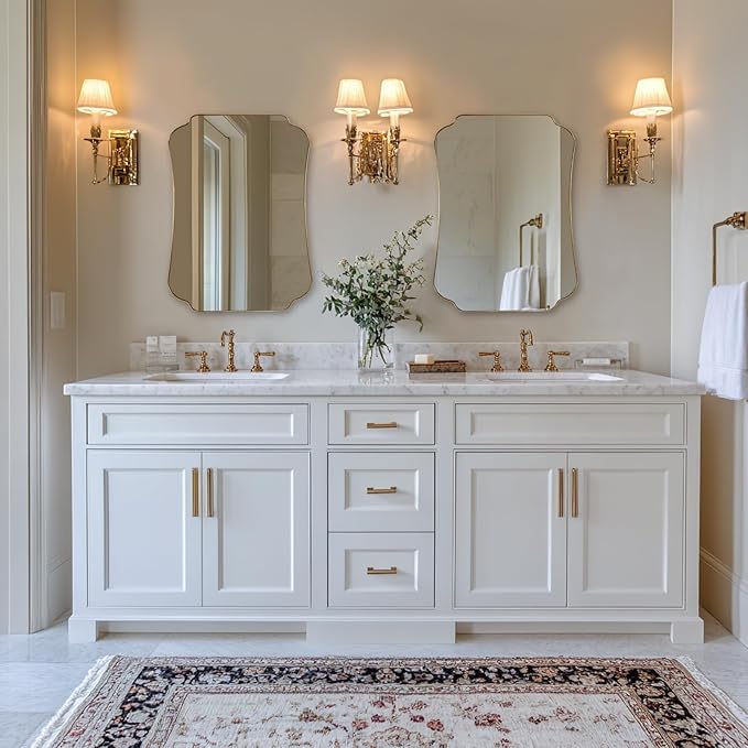 ANDY STAR 24"x32" Gold Mirror, Brushed Brass Scalloped Wall Mirror, Bathroom Wall Mirror with Stainless Steel Metal Framed Ideal for Bedroom, Hallway