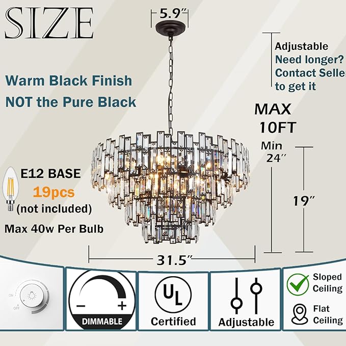 Modern Crystal Chandelier Lighting Hall Grand Living Room Stairway Chandeliers Pendant Light Fixture for High Ceiling Hanging Round Large Black & Bronze