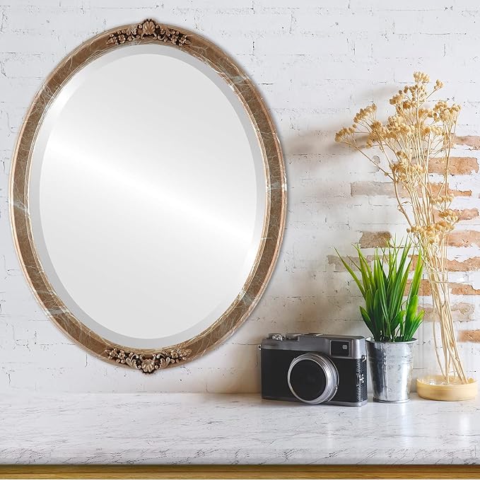 OVALCREST Oval Beveled Wall Mirror for Home Decor - Athena Style - Champagne Silver - 18" x 14" Outside Dimensions