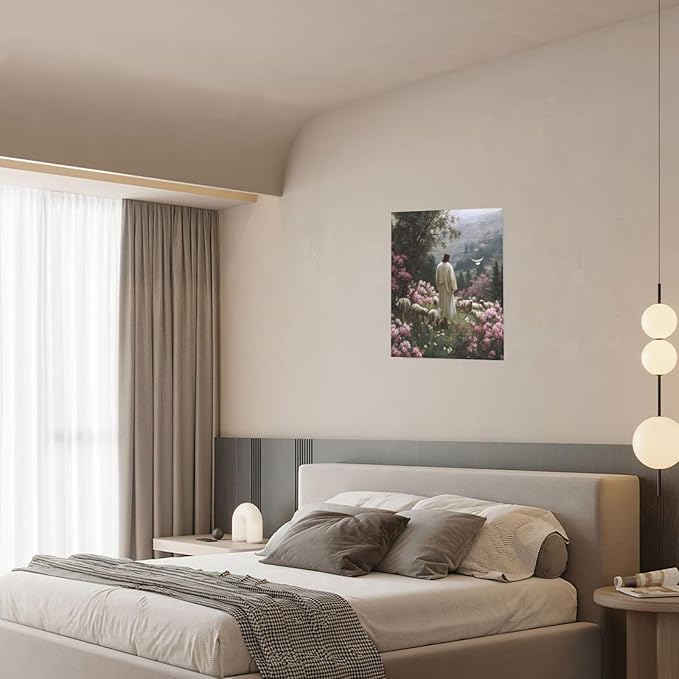 Jesus Wall Art Christian Jesus Lamb Wall Decor Religious God Canvas Painting Pictures Print Christ Decorations for Living Room Bedroom Church Framed Gifts 12”X16”