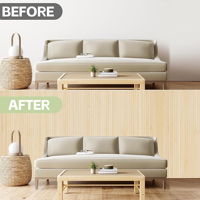 Bamboo Wall Panels for Interior Wall Decor（48"H x 96"L）Natural Wainscoting Panels Wall Paneling for Living Room Decor, Tiki Bar,Kitchen,Ceiling Tiles, Pole Wrap Wood Roll,Wall Decor for Bedroom