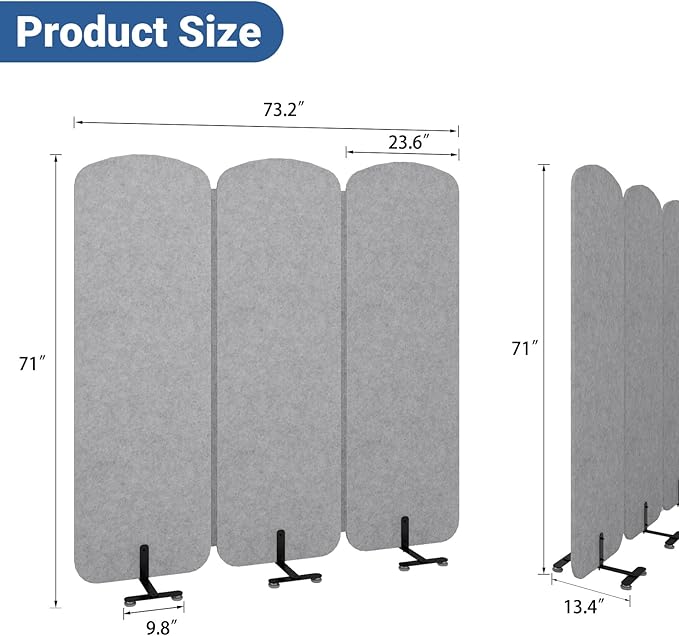 Natwind 3 Panel 73.2 x 71 inch Office Room Privacy Protect Space Divider Portable Partition,Wall Folding Cubicle Indoor Freestanding Acoustic Partition Temporary for Office Room