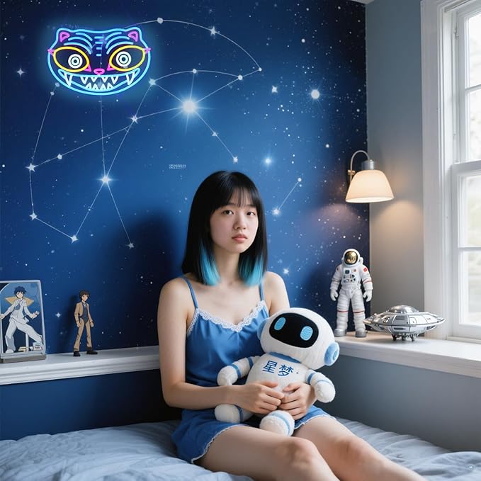 Blue Tiger LED Neon Sign, Animal Shape Wall Decor, 16.5x11.2 Inch, USB Powered, Dynamic Design for Gaming Room