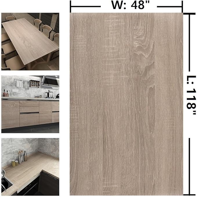 48x118inch Extra Wide Light Brown Wood Wallpaper Peel Stick Gray Oak Contact Paper Wood Vinyl Wrap for Cabinets Countertops Furniture Waterproof Bubble Free Design Natural Wood Contact Paper