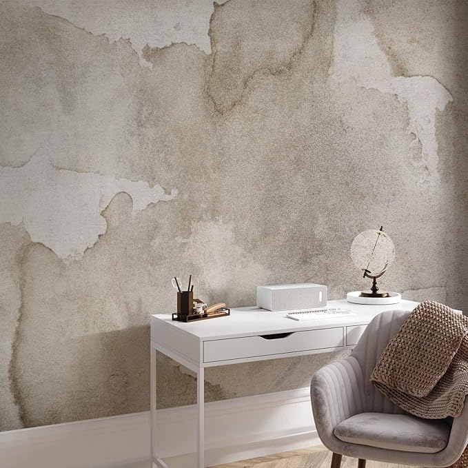 artgeist Wall Mural Steinoptik 116x83 in - Peel and Stick Self-Adhesive Wallpaper Removable Large Sticker Foil Wall Decor Print Picture Image Abstract Concrete Beige Like Painted a-A-10172-a-a