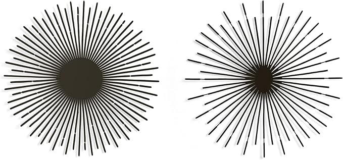 NEODECO Sun Rays-Double Metal Wall Art, Geometric Sun Decor, Metallic colors, Large 3D wall sculpture, model BC, Set of 2 (Black, Large)