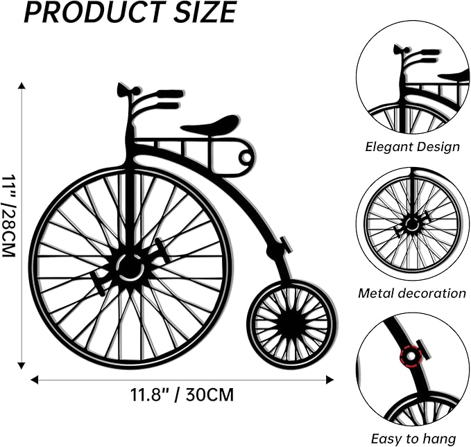 Bicycle Decor - Metal Bike Decor with Waterproof Coating for Indoor and Outdoor,12x11 Inches Retro Wall Decor Ideal for Teenage Room Decor, Christmas and Birthday Gifts