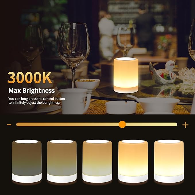 OORUN Touch Bedside Table Lamp,13 RGB Colors & 5 Brightness, USB Rechargeable Desk Lamp, Remote Control Dimmable Night Light with RGB Color Changing,Portable Lamp for Baby (2 Pack White)