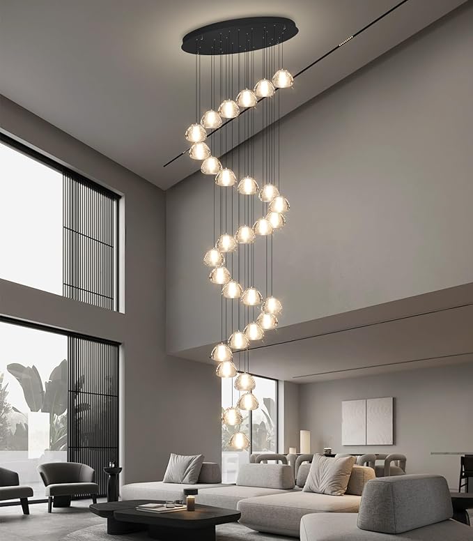 197'' Long Large Crystal Chandeliers 25-Lights LED Chandeliers for High Ceiling Handing Light Fixture for Entrance Hallway Foyer Staircase