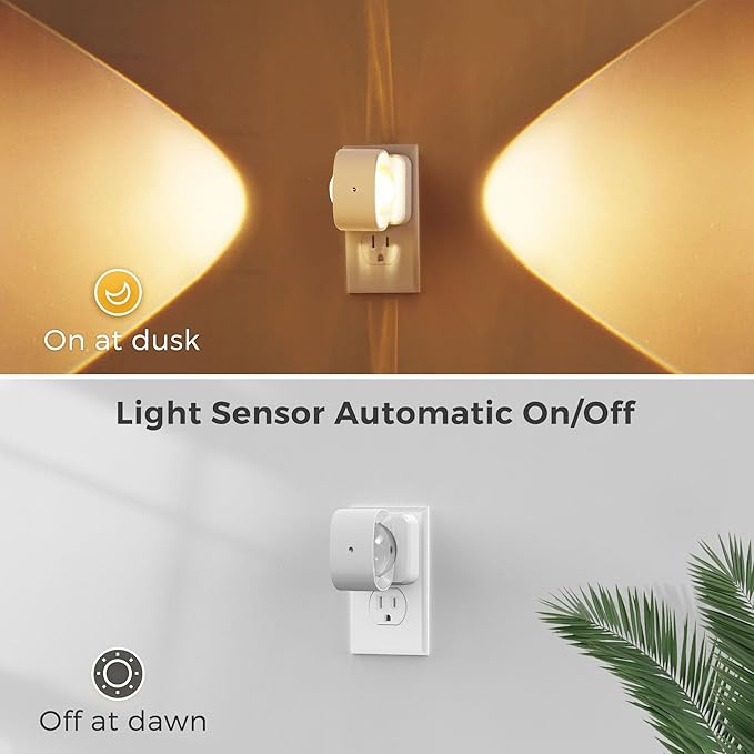 L LOHAS LED Night Lights Plug into Wall, Night Light Projector, Dusk to Dawn Sensor, Rotating White Nightlight for Kids, Soft White Ambient Lighting for Bathroom, Gaming Room, Gifts,1 Pack