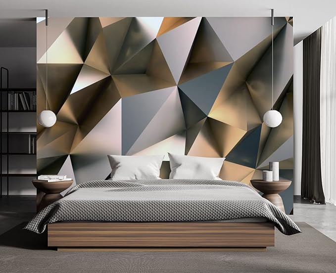 Cliouar-Metal Polygon Geometry Wall Mural Wallpaper for Bedroom Living Room 182" x 122" (Not Self Adhesive)